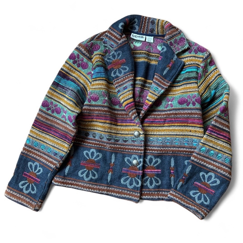 Vintage bagatelle Multicolor Striped Knit Blazer with Floral Motifs